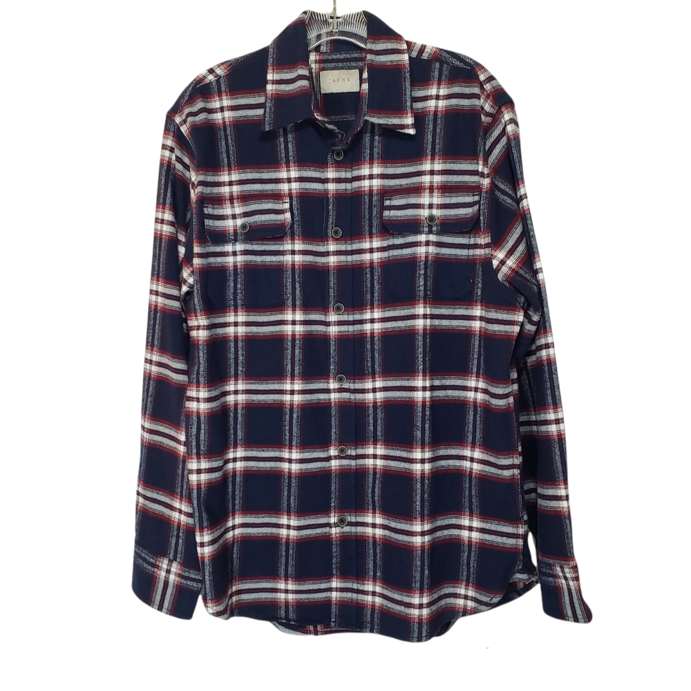 Jachs Plaid Flannel Button Down Shirt Blue Size Medium